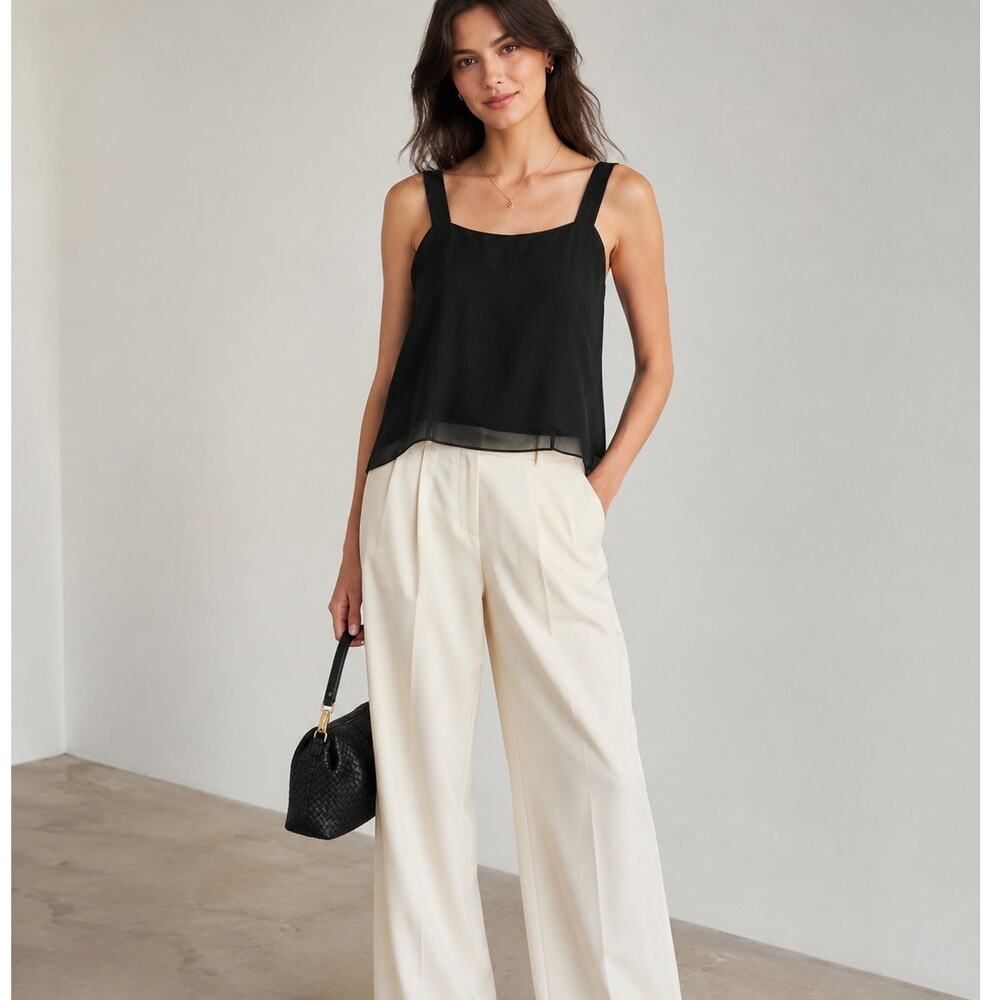 Worth Black Silk Camisole Tank Crop Top Womens 2 Tank Blouse Layering Luxury